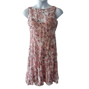 Sandra Darren Sleeveless Pink Floral Pleated Dress Medium